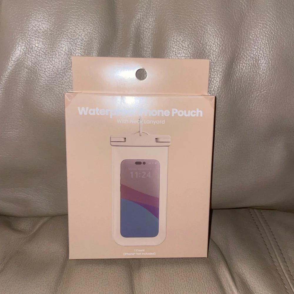 Waterproof Phone Pouch with Neck Lanyard - Cream NWT Fits Phones Up To 7”